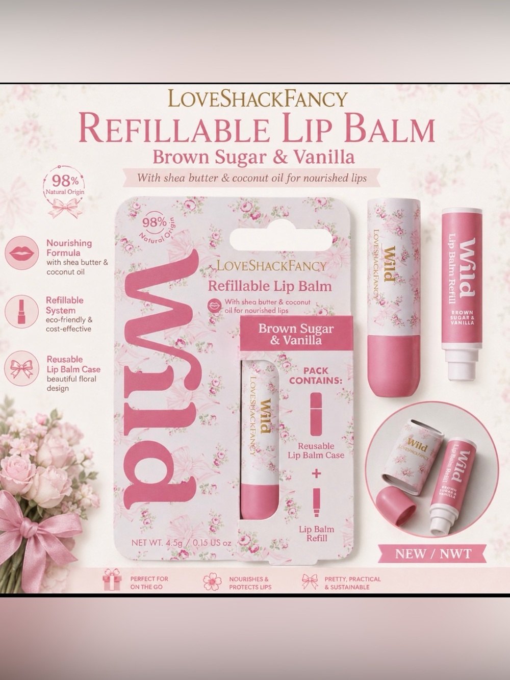 LoveShackFancy x Wild Refillable Lip Balm Brown Sugar & Vanilla – NWT